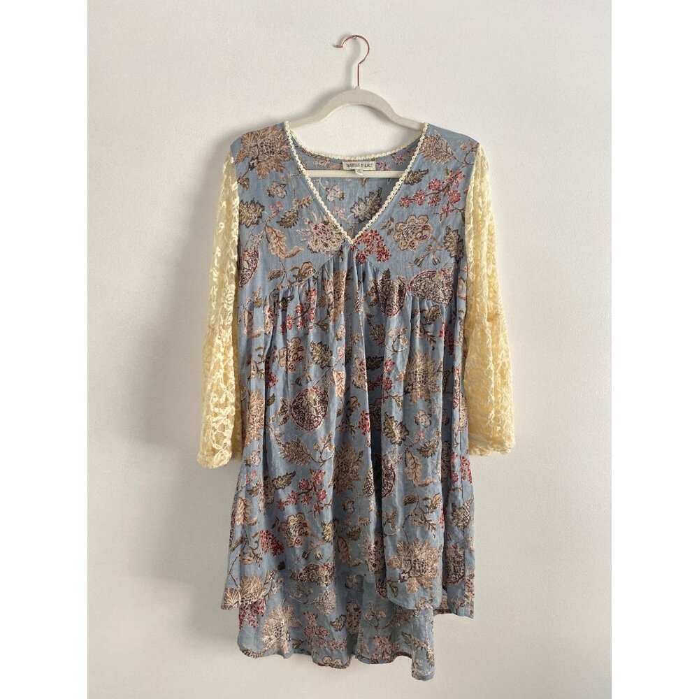 Tassels N Lace Floral Babydoll Dress W/ Lace Bell Sleeves Size S